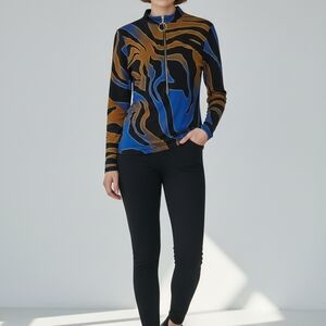 VENUS Blue and Brown Patterned Jersey Top